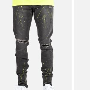 Serenede Jeans Men's 32 Gray Paint Splatter Slim Fit Stretch Streetwear Denim